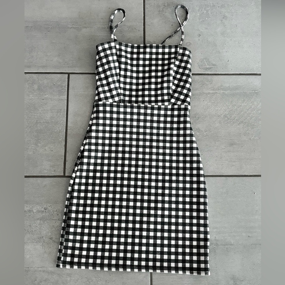 black and white plaid mini dress